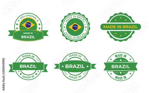 Made in Brazil Labels Set - Premium Vector Seals, Badges, and Stamps with National Flag Colors