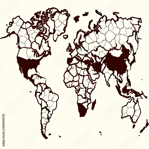 World map illustration with cracked earth texture and brown tones