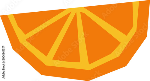 Slice of orange, cut-out style on white background. Fruit, figure for cutting.
