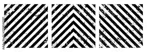 Warning sign with black diagonal lines. Attention, danger or caution symbol. Construction site signage, road safety notice, hazard banner, security alert shield. Vector illustration