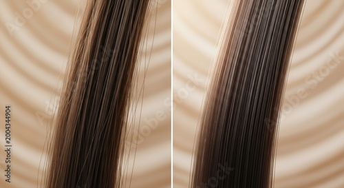 Hair strands before and after treatment showcase significant improvement in smoothness, highlighting effective hair care results