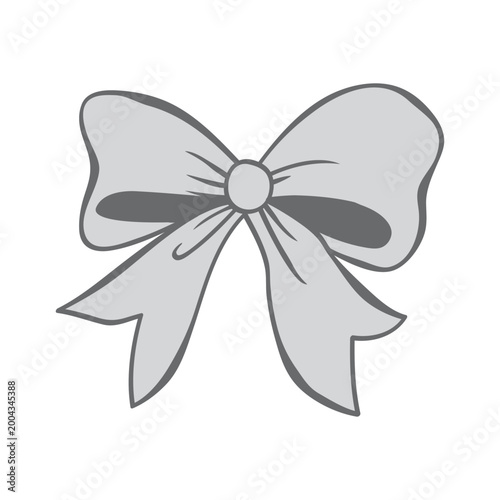 Hand-drawn vector illustration of a simple cute grey ribbon bow with dark outlines. Perfect for coquette aesthetic, feminine designs, fashion accessories, and decorative elements. Isolated on white.