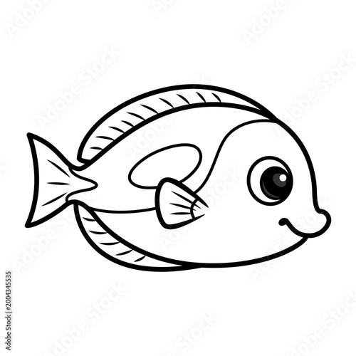 Cute Cartoon Tropical Fish Coloring Page for Kids