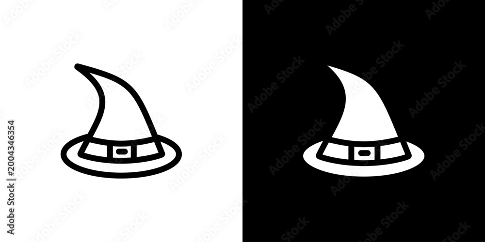 Fototapeta premium Witch Hat icon concept with flat Black White Background. Vector illustration.
