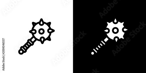 Obraz na plátně Spiked Mace icon concept with flat Black White Background