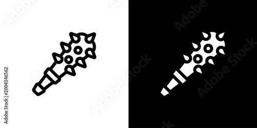Foto Wooden Spiked Club icon concept with flat Black White Background