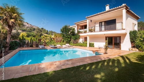 mediterranean mallorca modern house backyard with pool