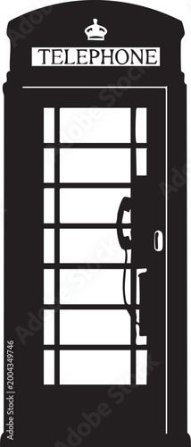 Classic black telephone booth with old phone