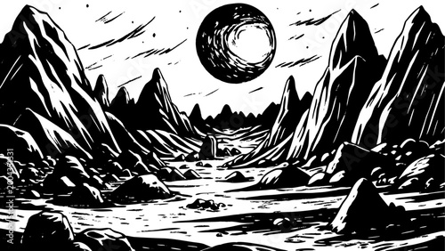 Tableau sur toile Black and white ghost floating in dark haunted house