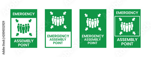 Emergency assembly point sign. Assembly point sign symbol vector illustration isolated on white background.