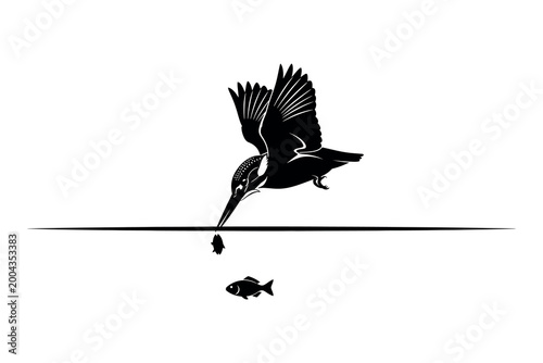 Dramatic silhouette of a heron diving for fish a moment of wild predation
