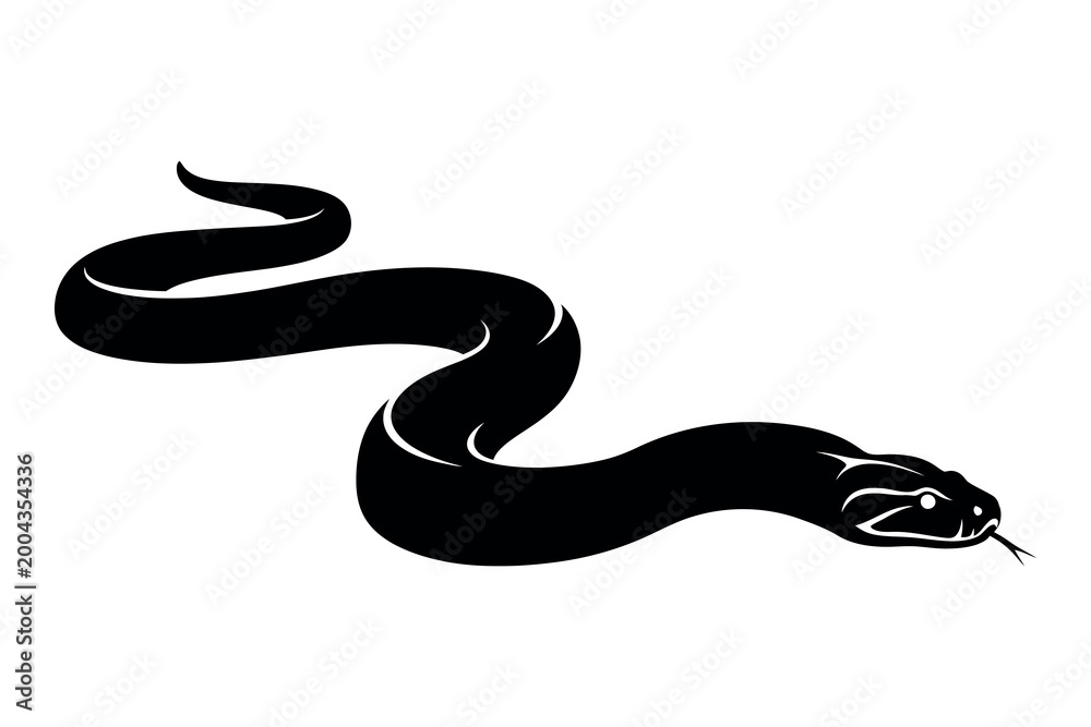 Fototapeta premium Black snake silhouette a striking reptilian form against a white background