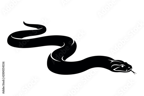 Tableau sur toile Black snake silhouette a striking reptilian form against a white background
