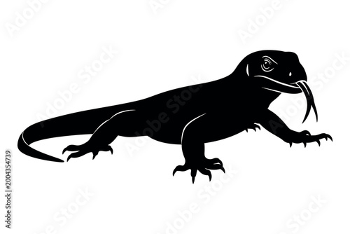 Obraz na płótnie Detailed silhouette of a monitor lizard a striking reptilian form in black and w