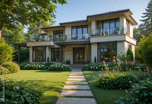 “Contemporary home exterior with garden