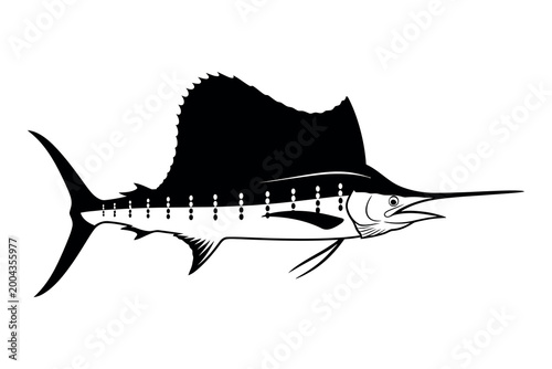 Foto Striking sailfish silhouette a black and white illustration of a majestic ocean