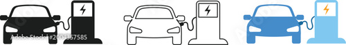 Electric car charging vector icon set representing EV battery charging, energy, and eco-friendly transportation concepts.