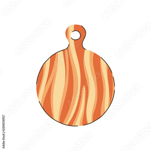 Round wooden cutting board flat vector illustration
