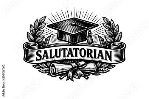 Salutatorian graduation concept with academic hat and scroll