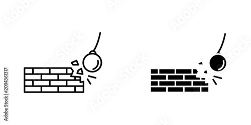 Demolition icon on white background, editable stroke svg 10