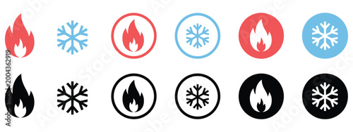Bild auf Leinwand fire and snowflake vector icon, hot and cold contrast sign in circular layout, ice and flame balance concept for modern apps, ui systems, and responsive website interface graphics