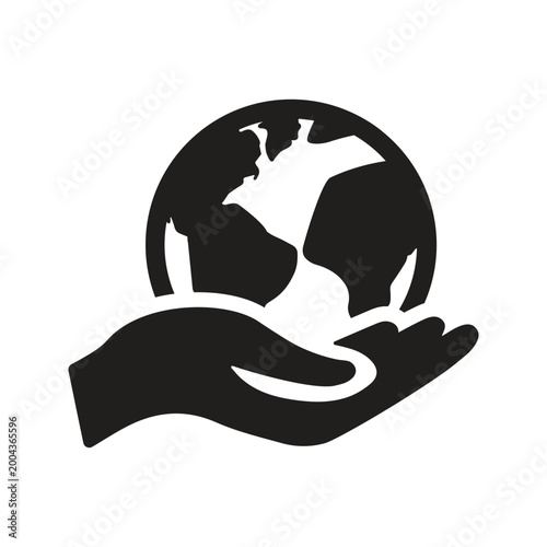 Foto Hand holding planet earth icon