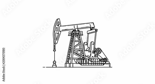 Foto Stylized outline drawing of an oil pump jack on a white background