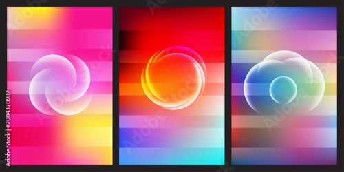 Foto Minimal abstract gradient design with glossy glass circles trio set