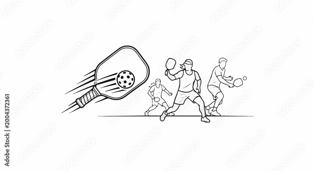 Obraz premium Dynamic illustration of pickleball players in action, serving and returning