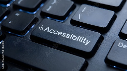 Close-up view of a backlit keyboard key dedicated to accessibility features