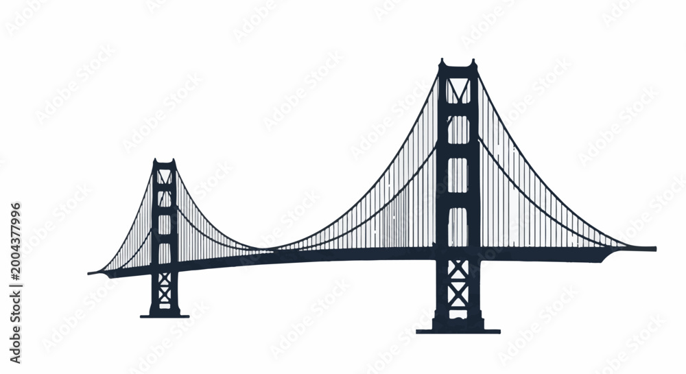 Fototapeta premium A silhouette of a suspension bridge against a white background