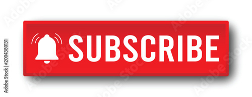 Subscribe Button with Notification Bell Icon and Red 3D Design for Social Media Interface