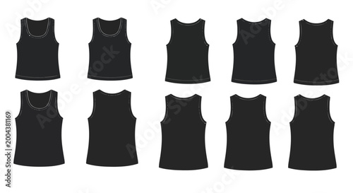 Foto Set of black tank tops for women, front and back view