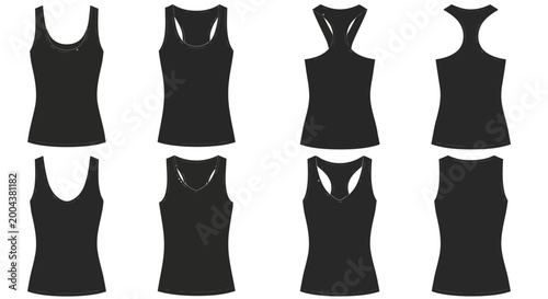 Quadro su tela Set of black tank tops for women, different necklines and back styles, vector il