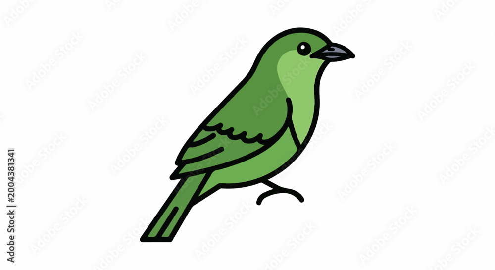 Obraz premium A simple green bird with black outlines
