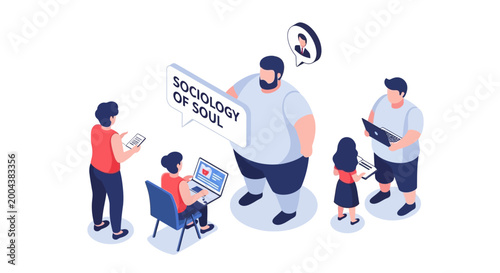 Isometric Illustration of Sociology of Soul Concept with People.