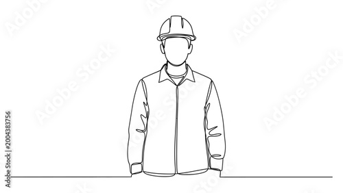 Continuous one line drawing of a construction worker wearing a safety helmet.