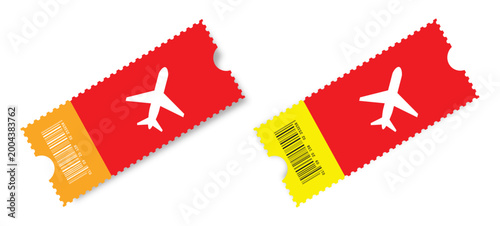 Airline Ticket Set with Red Boarding Pass Design and Airplane Icon for Travel Booking
