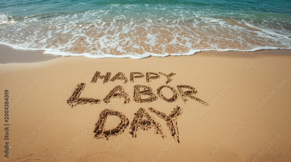 Fototapeta premium Labor Day Message Written in Sand on the Beach