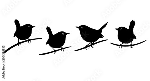 Foto Silhouette of four small birds perched on branches set of black songbird icons f