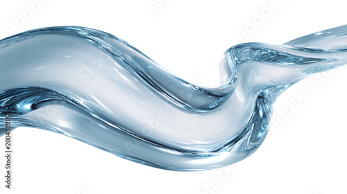 Liquid glass white background wave ribbon. Fluid flow line curve shape - 3d illustration Stock Illustration