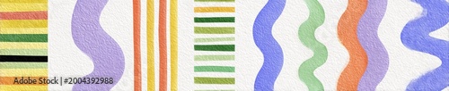 Watercolor image of lines and waves, various colors, on white background