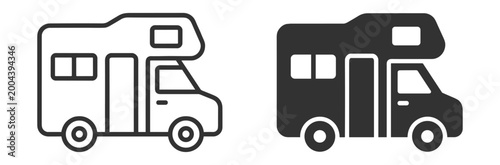 Travel and tourism motorhome camper icons set with rv caravan mobile home van road trip and adventure transport symbols on transparent background