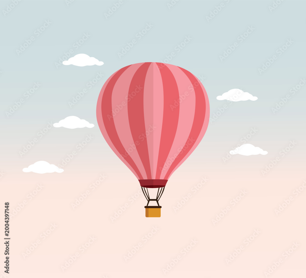 Fototapeta premium Hot air balloon with clouds Vector illustration in flat design style