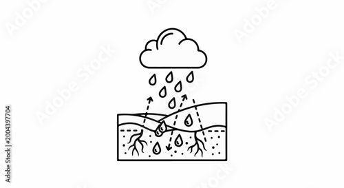 Diagram showing rain falling on ground, infiltrating soil, and nurturing roots