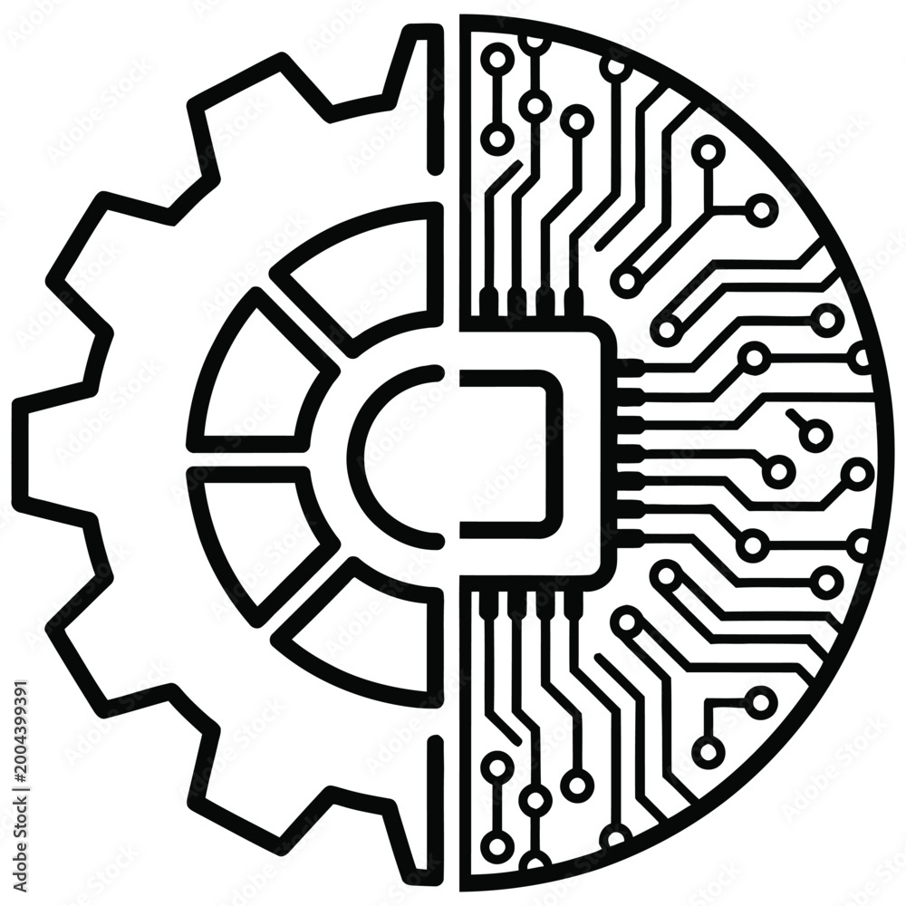 Obraz premium Hybrid gear and circuit board icon representing smart technology with technology