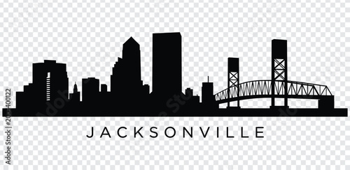 Black silhouette of jacksonville city skyline with bridge