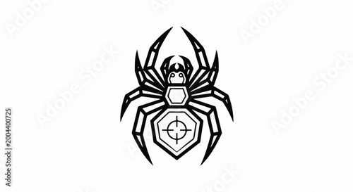 Stylized spider graphic with a target symbol on its abdomen
