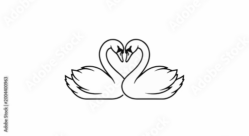 Two swans forming a heart with their necks, simple outline drawing