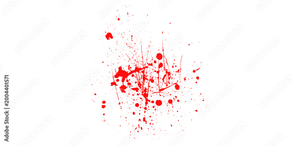 Naklejka premium Vibrant red paint splatters and abstract liquid droplets on a solid black background